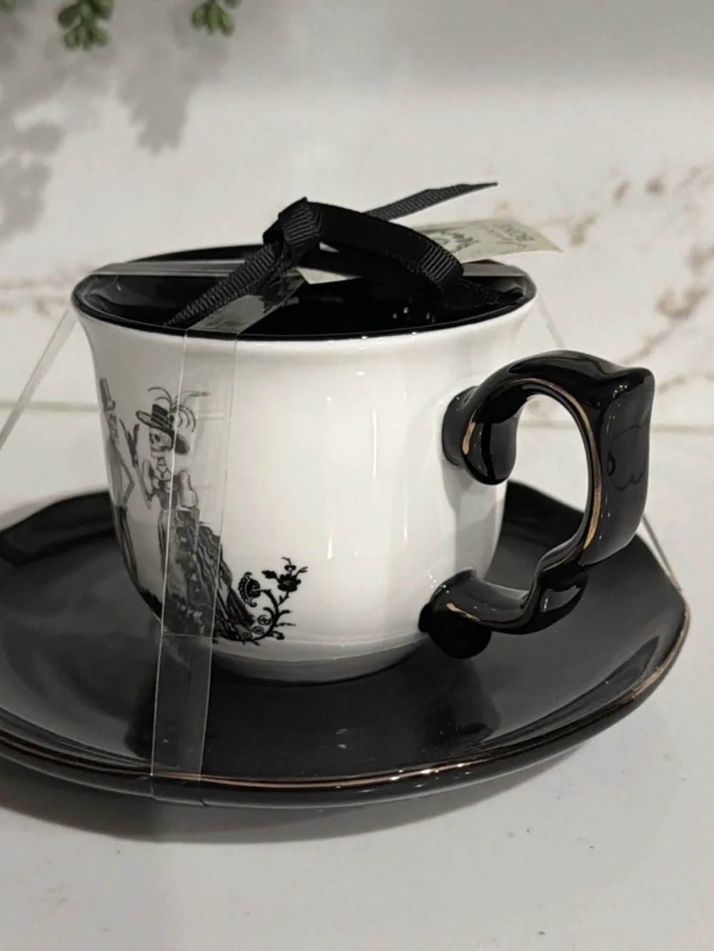 Potter's Studio Halloween Victorian Skeleton Couple Tea Cup & Saucer Set
